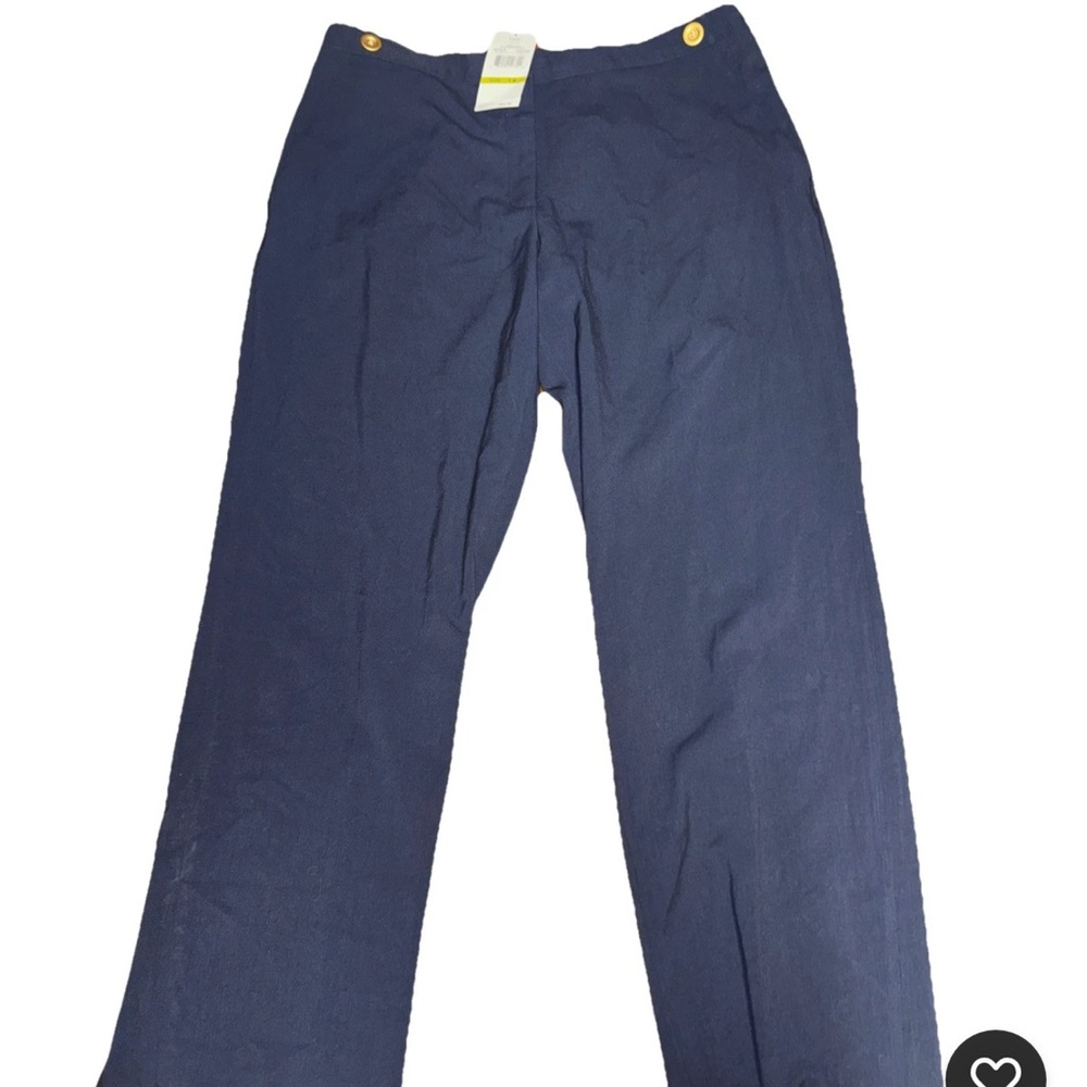 Navy Womens Dress Pants Gold Embellishments Wide Leg Business Preppy Academia